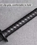 Close-up of handle on Black Polypropylene Training Katana Sword With Sheath Belt And Stand One Piece Blade For Safe Practice