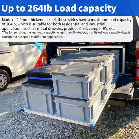 Heavy Duty Drawer Slides 264 Lb Load Capacity Locking Side Mount Full Extension Ball Bearing 18 Inch 1 Pair For Tool Box RV Drawers Cabinets Runners Sliding Rails used in RV cargo tray