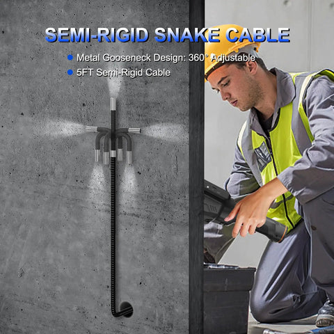 360 Degree Articulating Borescope With Five Inch Monitor And Four Way Joystick, 6.2mm Inspection Camera With Five Foot SemiRigid Snake Tube, HD Endoscope For Cars, Pipes And Gear on worker inspecting wall