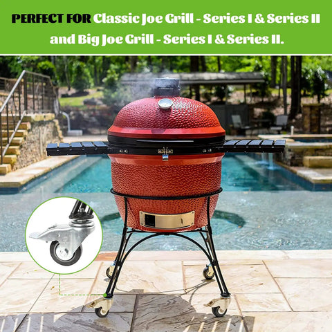 Set Of 4 Heavy Duty 3 Inch Swivel Caster Wheels With Drop Dead Quiet Bearings And Secure Threaded Stem Mount on Classic Joe Grill.