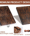 Top Shelf Solid Walnut End Grain Cutting Board Heavy Duty Kitchen Prep Surface With Deep Juice Channels 17X13X1 Inch with edges visible.
