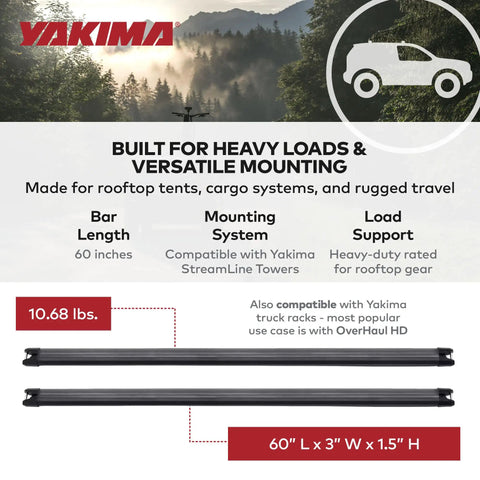 Beefy 60 Inch Aluminum Roof Rack Cross Bars With Integrated Tie Down Points And T Slot Mounts For Rooftop Tents, 60"L design.