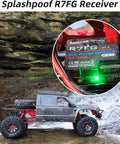 7 Channel RC Gyro Receiver With Real Time Voltage Telemetry installed on RC crawler near a waterfall