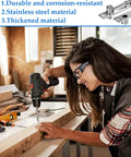 Person using drill on wood, highlighting features of Heavy Duty Invisible Pivot Hinge For Concealed Doors And Bookshelves, 304 Stainless Steel.
