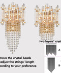 Brass Wall Sconce With Crystal Strings And Glass Bars Dimmable Two Layer Light Head Adjustable Beam Lit Glam Lighting For Bedroom Or Bathroom Easy Style Upgrade, showing removable crystal beads.