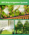 66 Ft Drip Irrigation Kit With Dope 20 Piece 360 Degree Adjustable Misting Nozzles And 0.3 Inch Hose in garden setup