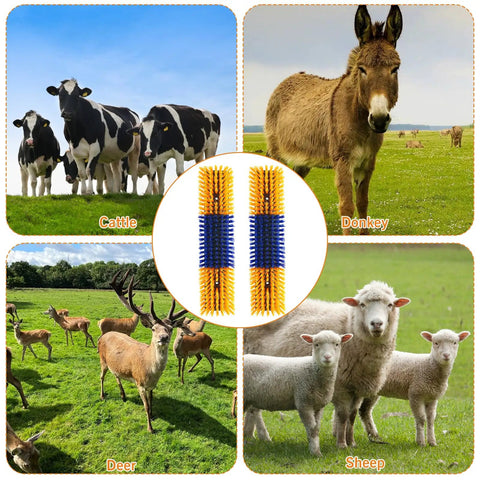 Dope Livestock Scratch Brush Set With 8 Screws For Cattle Horses Sheep And Pigs Back Grooming Massage Tool Yellow 2 Pack shown for cattle, donkey, deer, sheep