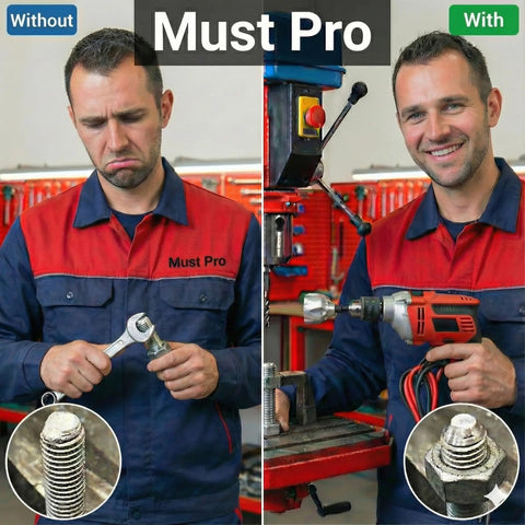 Comparison of stripped bolt without and smooth bolt with All Thread Repair Bit For Drill And Chamfering Deburring External Chamfer Tool.