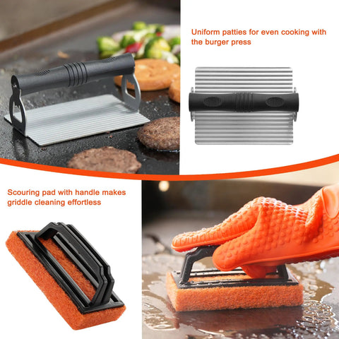 Family 40 Piece Griddle Accessories Kit For Backyard BBQ Flat Top Grill Tools Set burger press and scouring pad