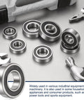 Set of Deep Groove Ball Bearings 32mm x 65mm x 17mm Chrome Steel Double Rubber Sealed ABEC 5 Tolerance with tools in background
