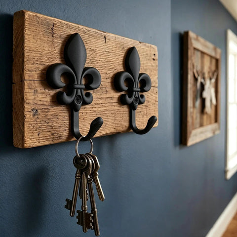 Top Shelf 2 Pack Black Wall Hooks for Kitchen and Bathroom, Vintage Farmhouse Decor, Heavy Duty and Sturdy Coat and Towel Hooks with Classic Matte Finish that brings Badass Charm to any Room with decorative key holder.