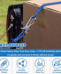 12 Pack Rope Tightening Tools With Locking Tensioners Set securing a cardboard box in a truck with blue nylon rope