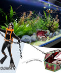 Undersea Treasure Chest Diver Action Aquarium Ornament With Live Motion Aerating Effect in freshwater tank display