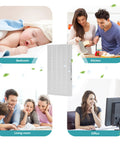 HRF-G True HEPA Replacement Filter 2-Pack for Honeywell air purifiers shown in bedroom, kitchen, living room, and office.