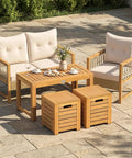 Acacia Wood Outdoor Coffee Table With Stools Three Piece Patio Set With Hidden Storage For Balcony And Garden in patio setting