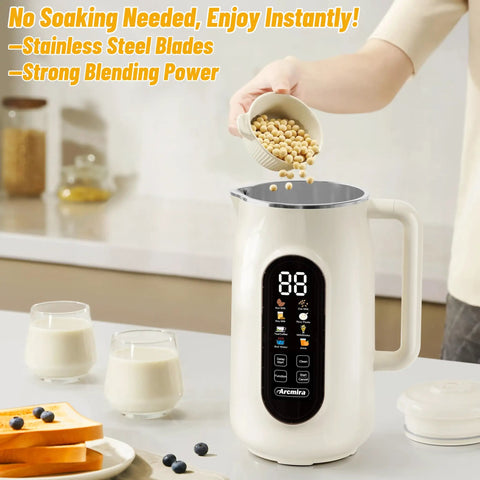 10 In 1 Automatic Nut Milk Maker With 42 Oz Capacity For Almond Soy Oat And Plant Based Milks And Juices Dairy Free Beverages With LED Panel Delay Start Keep Warm And Self Clean shown in kitchen setting