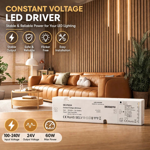 DEIGCYU LED Recessed Lighting Kit, 6 Pack Black Self-Adhesive Light Bars with constant voltage LED driver on a stylish living room.