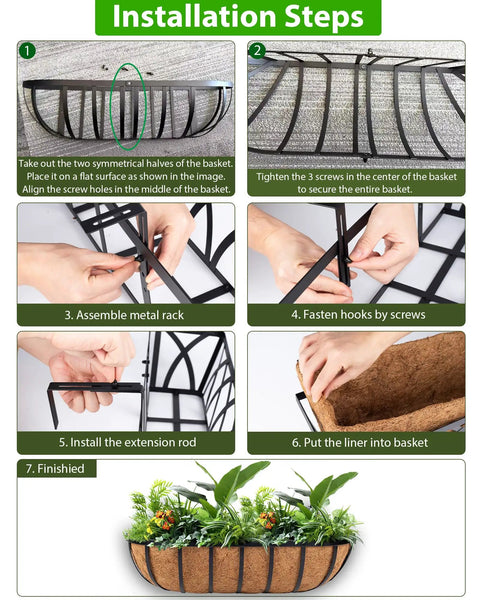 Installation steps for Four Pack 24 Inch Window Box Planters For Balcony Railings And Fences Outdoor Hanging Planters.
