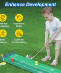 Child playing with Dinosaur Themed Kids Golf Set For Ages 3 To 6 With Automatic Ball Returner Light Up Balls on outdoor mat