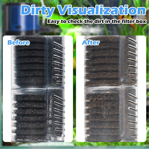 Before and after view of filter sponge in 660GPH Submersible Pond Pump With Sponge Filter And 3 Stage Filtration For Aquariums And Hydroponics