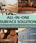 Premium Leather Furniture Salve And Deep Conditioner Set With Brush To Smooth Couches Sofas And Vinyl displayed on various surfaces.