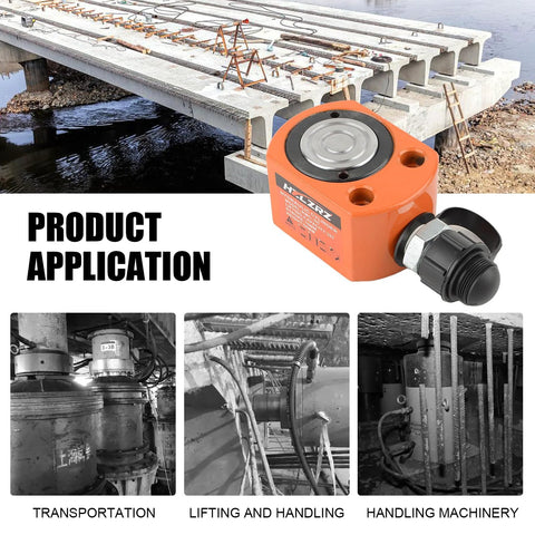 One orange HZLZRZ 20-ton hydraulic ram jack with porta power single-acting cylinder for automotive lifting.