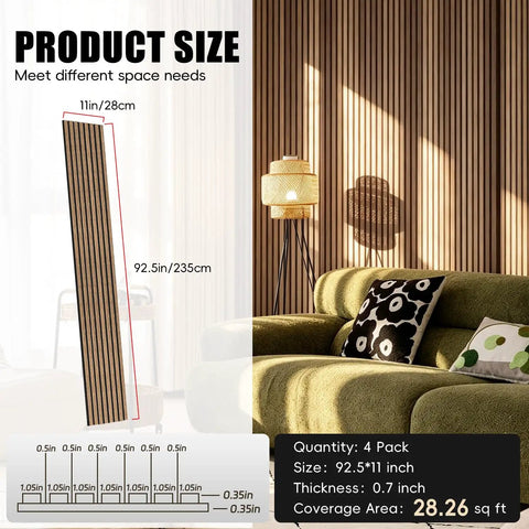 Level Up Your Studio Vibe With These 4 Pack 3D Wood Slat Wall Panels In Natural Walnut, 92.5x11 inches, peel and stick acoustic panels.
