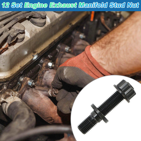 Mechanic installing Titanium Alloy Exhaust Manifold Bolt Kit 12 Piece Set M10 X 54mm 1.25 Pitch with Screws Nuts and Washers