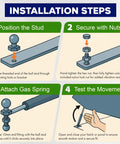 Installation steps for 13mm Ball Stud With Nyloc Nuts Gas Lift Strut Support Fitting Four Pack Quick Release Socket Design.