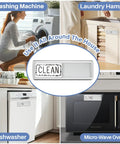 Dishwasher Clean Dirty Magnet Sign With Slide Tab on dishwashers, microwaves, laundry hampers, and washing machines.
