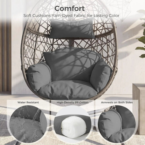 Swing Egg Chair With Stand Bird Cage Patio Hanging Chair With Cushions For Indoor Outdoor Use All Weather 350 Lb Capacity Big Dark Grey For Porch Or Garden