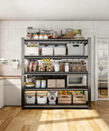 36 Inch Wide Garage Shelving Unit Beefy 5 Tier Heavy Duty Storage Rack With Adjustable Shelves Holds Up To 3000 Lbs Industrial Steel Shelving For Garage Shed Warehouse Basement Black filled with kitchen pantry items
