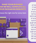 Assorted sizes of packaging envelopes and boxes, including Stay Flat 17 By 21 Inches White Kraft Rigid Mailers showcased on purple background.