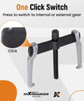 Close-up of 12 Inch 2 Jaw Gear Puller Reversible Bearing Puller Tool showing one-click switch for external and internal removal.