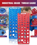 Thread gauge set with blue standard plate and red metric plate; 56 pcs, includes 22-inch and 22-metric sizes, plus 12 drill sizes