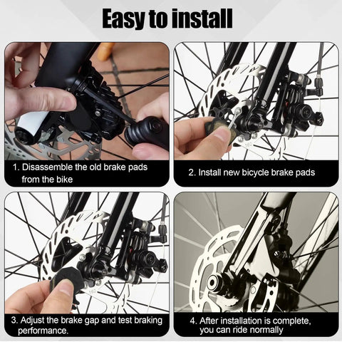 Four Pairs Bike Brake Pads Kit With Pins And Springs For Mountain Bikes installation steps shown on disk brakes