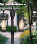 Two Head Outdoor Lamp Post Light Hardwired Street Pole For Outdoor Use With Water Glass Shade in garden setting