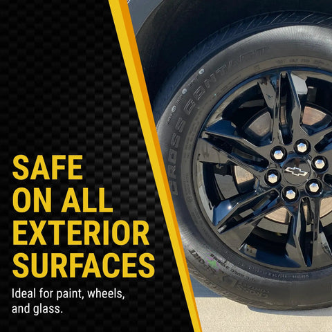 Black car tire showcasing Hydro Blue PRO SiO2 Ceramic Coating Spray On Rinse Off Easy High Gloss Finish With Hydrophobic Protection