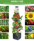 Two Pack Raised Garden Bed Planter Box With Trellis For Climbing Vegetables And Tomatoes 58 Inch Tomato Cage in use with plants