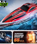 Epic 16 Inch Brushless RC Boat With 55 KPH Speed, Remote Control Fast Boat, Red HJ818PRO speeding on water surface