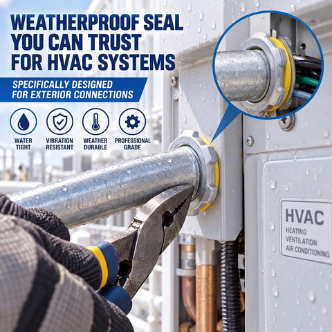 Fifty Count Galvanized Steel Sealing Conduit Locknuts With Molded PVC Gasket For Three Quarter Inch Boxes Heavy Duty Weatherproof Emt Fitting on HVAC system.