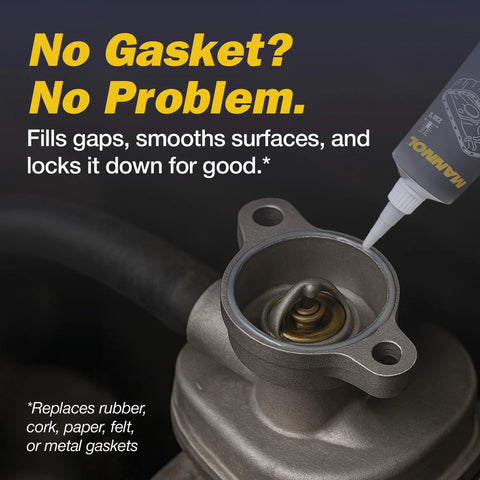 Mannol 9913 high-temp RTV gasket maker sealing a thermostat housing to stop leaks fast.