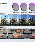 Display of Insta360 Ace Pro 2 US Version Octagonal Lens Filter Set With ND8 ND16 ND32 And PL Polarizer Snap On No Fuss For Quick Exposure Control On Your Action Camera Includes Easy Install Tabs FL C78, showing filter effects on photos and videos with ND stops.