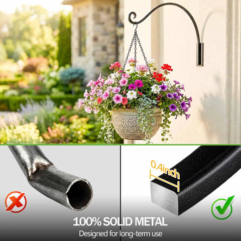 Heavy Duty Plant Hanger Bracket 16 Inch Black Outdoor Hand Forged Metal Hanging Bracket With 80 Lbs Capacity For Plants And Bird Feeders