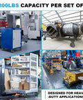 Collage of industrial scenes showing Heavy Duty Casters 8 Inch By 2 Inch, Aluminum Core, Polyurethane Tread used in carts and equipment.