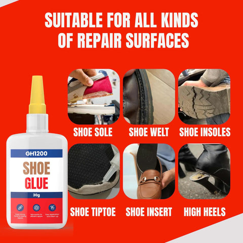 Heavy Duty Shoe Glue Crystal Clear Fast Dry Bond For Sneakers Boots Heels Crocs And More Strong Flexible Repairs That Wont Stiffen Soles Water Resistant Extreme Condition Ready Long Lasting Fix shown with shoe repair examples