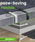 Cat6 Outdoor Flat Ethernet Cable 50 Foot White Direct Burial LLDPE Jacket Shielded FTP 10Gbps Ultra Fast Gaming Network Patch Cord RJ45 Snagless shown bent alongside a round cable under flooring.