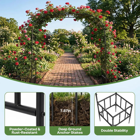 Garden Arch With Planter Boxes, Heavy Duty Iron Arbor Trellis For Climbing Plants, Outdoor Metal Archway For Weddings And Backyard Parties