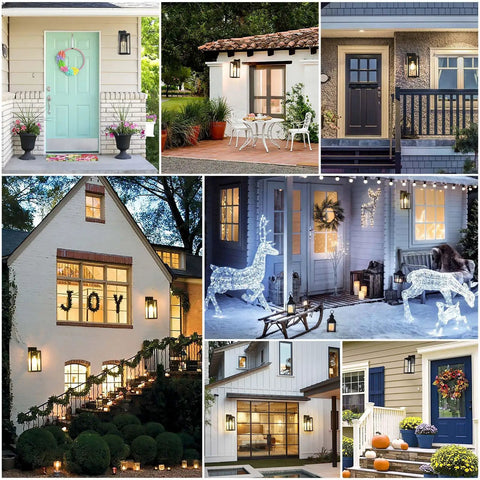 All Weather Outdoor Wall Lantern Built Tough For Rain Or Shine Weather Resistant in various entryway settings.