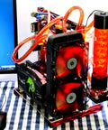 Open Air Aluminum PC Frame Test Bench For ITX ATX MATX Builds with water cooling and visible motherboard setup